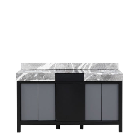 Image of Zilara 60" Black and Grey Double Vanity, Castle Grey Marble Top | LZ342255SLIS000