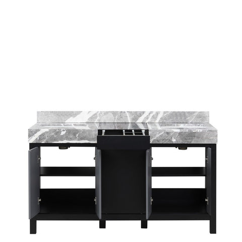 Image of Zilara 60" Black and Grey Double Vanity, Castle Grey Marble Top | LZ342255SLIS000