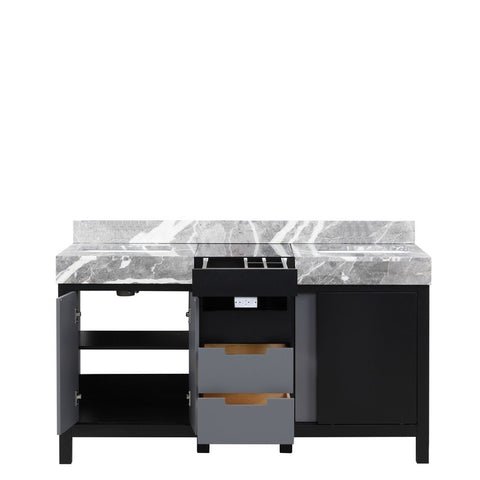 Image of Zilara 60" Black and Grey Double Vanity, Castle Grey Marble Top | LZ342255SLIS000