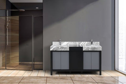 Image of Zilara 60" Black and Grey Vanity, Castle Grey Marble Top, and Monte Chrome Faucet Set | LZ342260DLISFMC