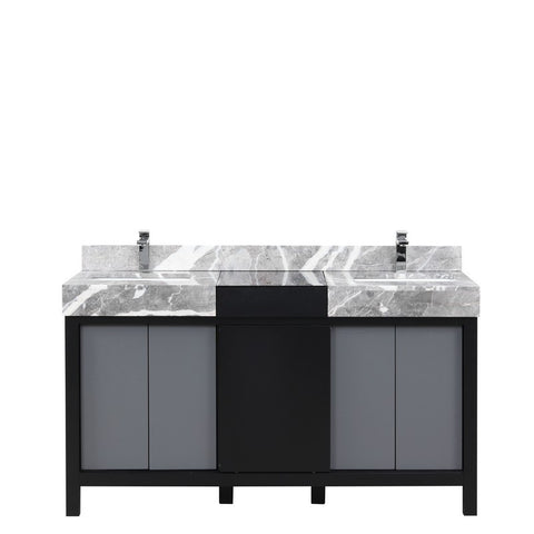 Image of Zilara 60" Black and Grey Vanity, Castle Grey Marble Top, and Monte Chrome Faucet Set | LZ342260DLISFMC