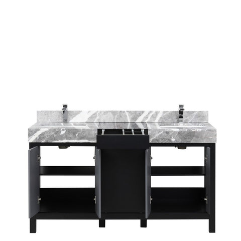 Image of Zilara 60" Black and Grey Vanity, Castle Grey Marble Top, and Monte Chrome Faucet Set | LZ342260DLISFMC