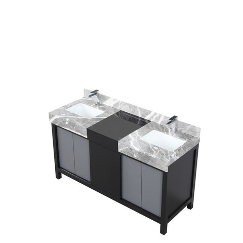 Image of Zilara 60" Black and Grey Vanity, Castle Grey Marble Top, and Monte Chrome Faucet Set | LZ342260DLISFMC