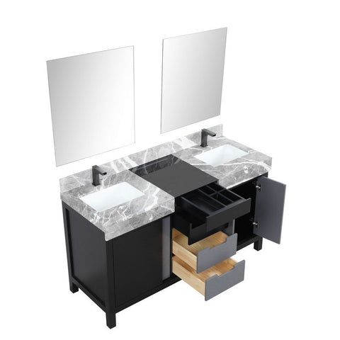Image of Zilara 60" Black and Grey Vanity Set, Marble Top, Balzani Gun Metal Faucet Set | LZ342260DLISM28FBG