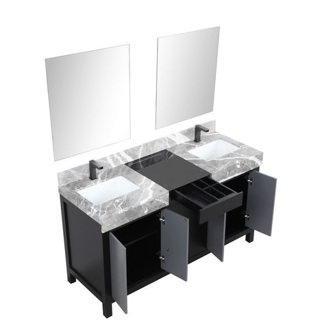 Image of Zilara 60" Black and Grey Vanity Set, Marble Top, Balzani Gun Metal Faucet Set | LZ342260DLISM28FBG