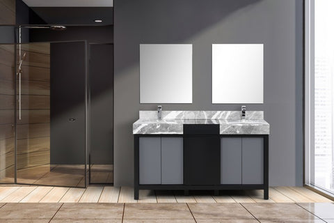 Image of Zilara 60" Black and Grey Double Vanity Set, Marble Top, Monte Chrome Faucet Set | LZ342260DLISM28FMC