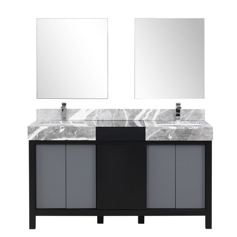Image of Zilara 60" Black and Grey Double Vanity Set, Marble Top, Monte Chrome Faucet Set | LZ342260DLISM28FMC