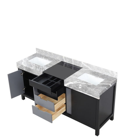Image of Zilara 72" Black and Grey Double Vanity, Castle Grey Marble Top | LZ342272DLIS000