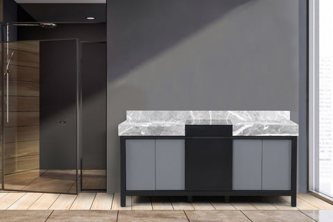 Image of Zilara 72" Black and Grey Double Vanity, Castle Grey Marble Top | LZ342272DLIS000