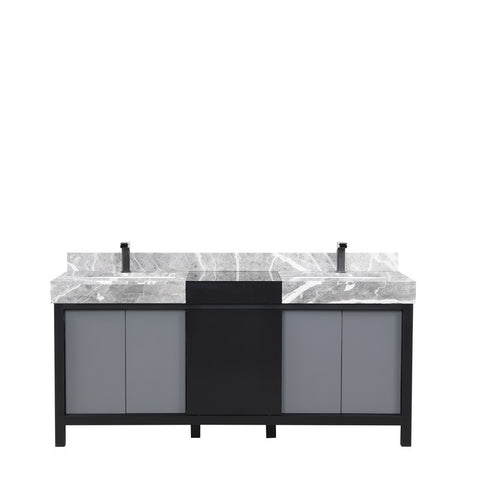 Image of Zilara 72" Black and Grey Double Vanity, Marble Top, and Balzani Gun Metal Faucet Set | LZ342272DLISFBG