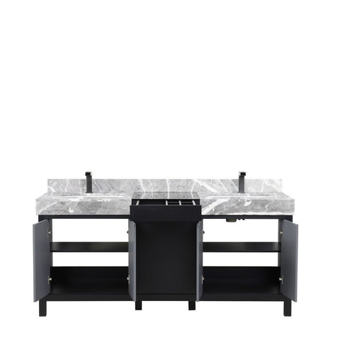 Image of Zilara 72" Black and Grey Double Vanity, Marble Top, and Balzani Gun Metal Faucet Set | LZ342272DLISFBG