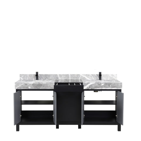 Image of Zilara 72" Black and Grey Double Vanity, Marble Top, and Cascata Nera Matte Black Faucet Set | LZ342272DLISFCM