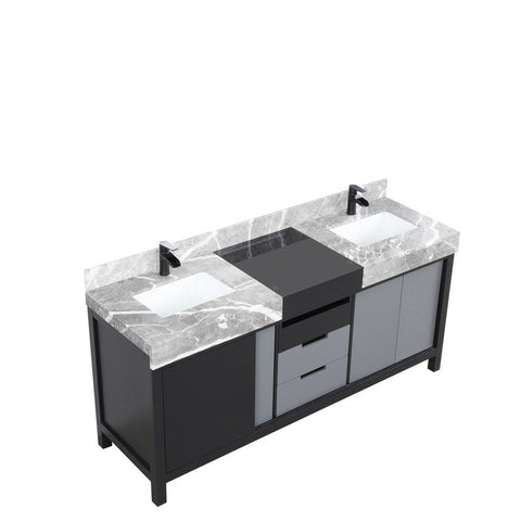 Image of Zilara 72" Black and Grey Double Vanity, Marble Top, and Cascata Nera Matte Black Faucet Set | LZ342272DLISFCM