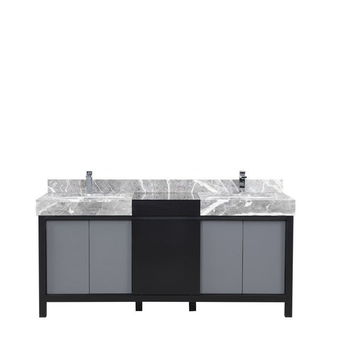 Image of Zilara 72" Black and Grey Double Vanity, Castle Grey Marble Top, and Monte Chrome Faucet Set | LZ342272DLISFMC