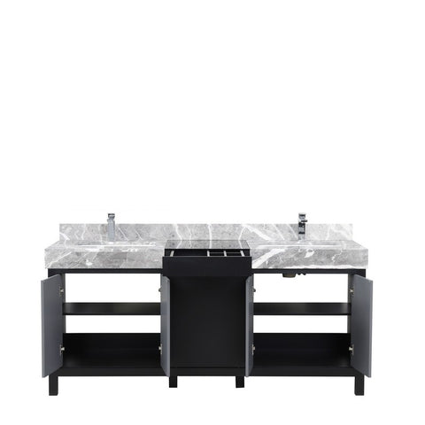 Image of Zilara 72" Black and Grey Double Vanity, Castle Grey Marble Top, and Monte Chrome Faucet Set | LZ342272DLISFMC