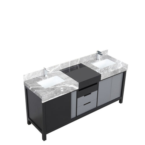 Image of Zilara 72" Black and Grey Double Vanity, Castle Grey Marble Top, and Monte Chrome Faucet Set | LZ342272DLISFMC