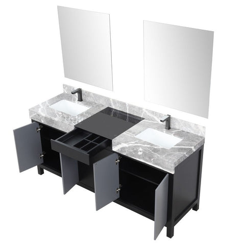Image of Zilara 72" Black and Grey Vanity Set, Marble Top, Balzani Gun Metal Faucet Set | LZ342272DLISM28FBG