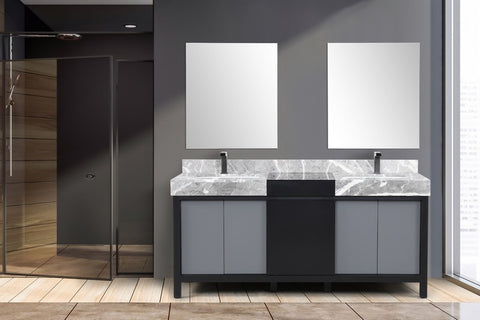 Image of Zilara 72" Black and Grey Vanity Set, Marble Top, Balzani Gun Metal Faucet Set | LZ342272DLISM28FBG
