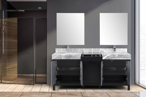 Image of Zilara 72" Black and Grey Double Vanity Set, Marble Top, Monte Chrome Faucet Set | LZ342272DLISM28FMC