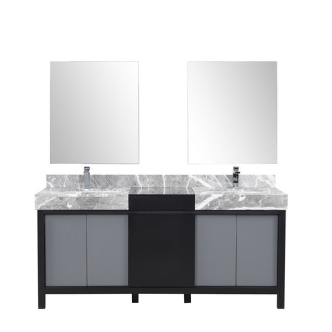 Image of Zilara 72" Black and Grey Double Vanity Set, Marble Top, Monte Chrome Faucet Set | LZ342272DLISM28FMC