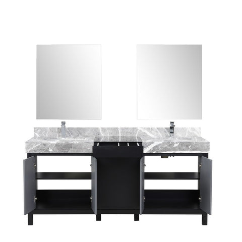 Image of Zilara 72" Black and Grey Double Vanity Set, Marble Top, Monte Chrome Faucet Set | LZ342272DLISM28FMC