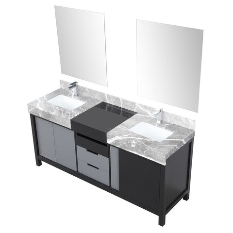 Image of Zilara 72" Black and Grey Double Vanity Set, Marble Top, Monte Chrome Faucet Set | LZ342272DLISM28FMC