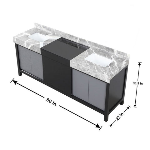 Image of Zilara 80" Black and Grey Double Vanity, Castle Grey Marble Top | LZ342280DLIS000