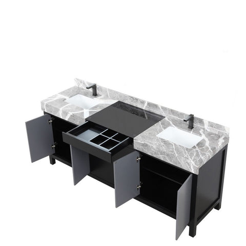Image of Zilara 80" Black and Grey Double Vanity, Marble Top, and Balzani Gun Metal Faucet Set | LZ342280DLISFBG