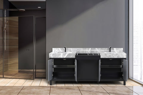 Image of Zilara 80" Black and Grey Double Vanity, Marble Top, and Balzani Gun Metal Faucet Set | LZ342280DLISFBG