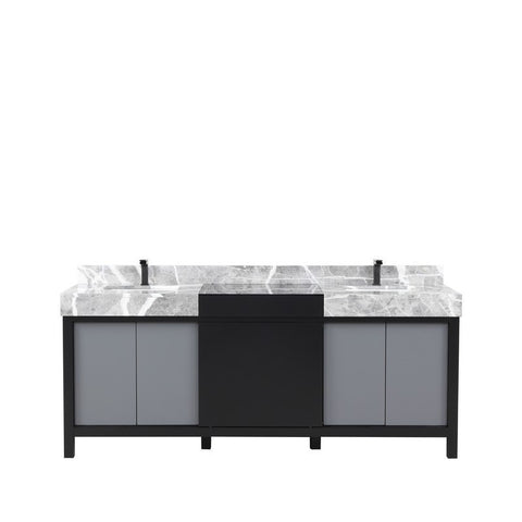 Image of Zilara 80" Black and Grey Double Vanity, Marble Top, and Balzani Gun Metal Faucet Set | LZ342280DLISFBG