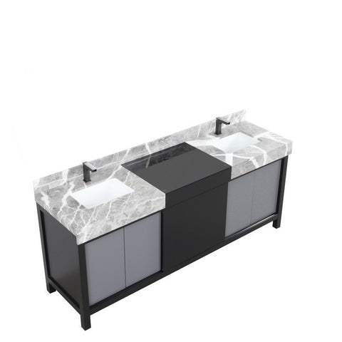 Image of Zilara 80" Black and Grey Double Vanity, Marble Top, and Balzani Gun Metal Faucet Set | LZ342280DLISFBG