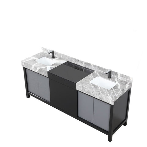 Image of Zilara 80" Black and Grey Double Vanity, Marble Top, and Balzani Gun Metal Faucet Set | LZ342280DLISFBG