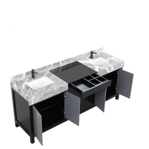 Image of Zilara 80" Black and Grey Double Vanity, Marble Top, and Balzani Gun Metal Faucet Set | LZ342280DLISFBG