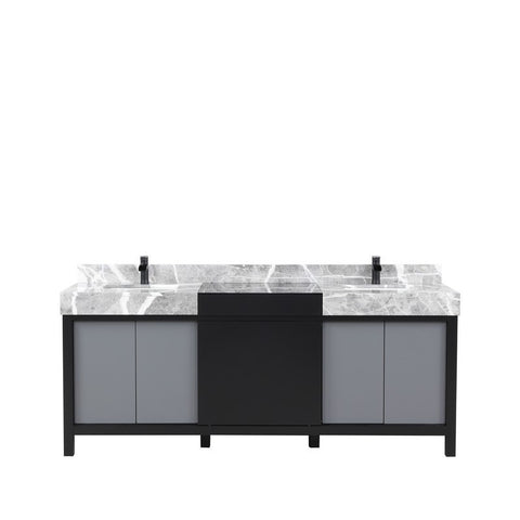 Image of Zilara 80" Black and Grey Double Vanity, Marble Top, Cascata Nera Matte Black Faucet Set | LZ342280DLISFCM