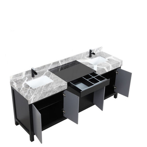 Image of Zilara 80" Black and Grey Double Vanity, Marble Top, Cascata Nera Matte Black Faucet Set | LZ342280DLISFCM