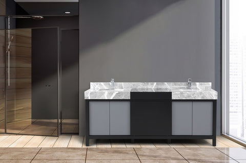 Image of Zilara 80" Black and Grey Double Vanity, Castle Grey Marble Top, and Monte Chrome Faucet Set | LZ342280DLISFMC