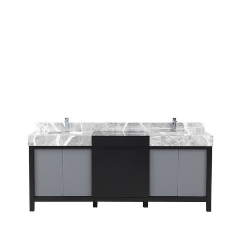 Image of Zilara 80" Black and Grey Double Vanity, Castle Grey Marble Top, and Monte Chrome Faucet Set | LZ342280DLISFMC