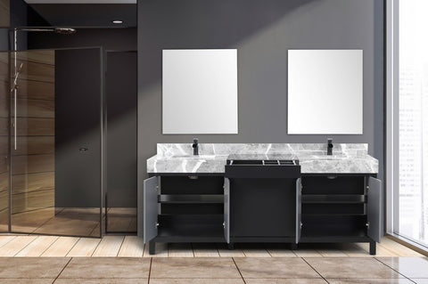 Image of Zilara 80" Black and Grey Double Vanity Set, Marble Top, Cascata Nera Matte Black Faucet Set | LZ342280DLISM30FCM