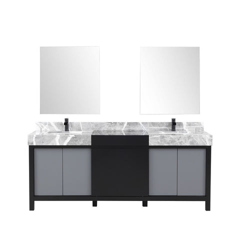Image of Zilara 80" Black and Grey Double Vanity Set, Marble Top, Cascata Nera Matte Black Faucet Set | LZ342280DLISM30FCM