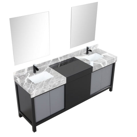 Image of Zilara 80" Black and Grey Double Vanity Set, Marble Top, Cascata Nera Matte Black Faucet Set | LZ342280DLISM30FCM
