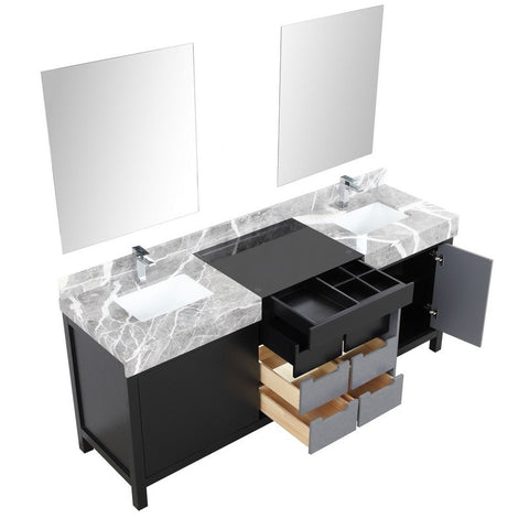 Image of Zilara 80" Black and Grey Double Vanity Set, Marble Top, Monte Chrome Faucet Set | LZ342280DLISM30FMC
