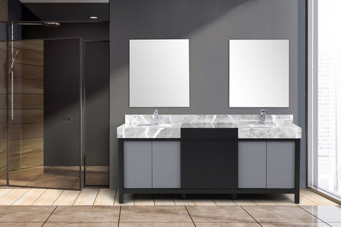 Image of Zilara 80" Black and Grey Double Vanity Set, Marble Top, Monte Chrome Faucet Set | LZ342280DLISM30FMC