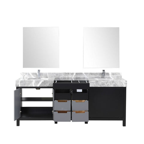 Image of Zilara 80" Black and Grey Double Vanity Set, Marble Top, Monte Chrome Faucet Set | LZ342280DLISM30FMC