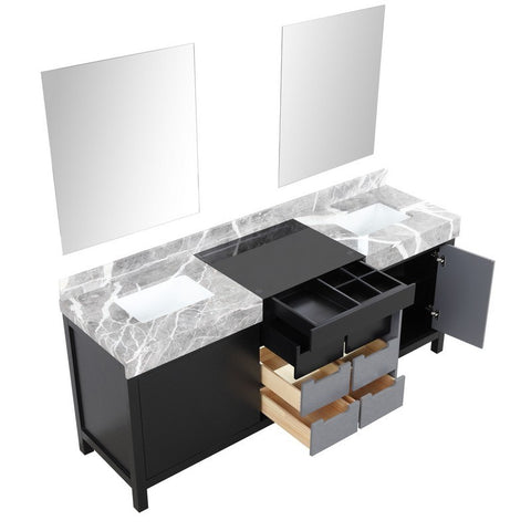 Image of Zilara 80" Black and Grey Double Vanity, Castle Grey Marble Top, and 28" Frameless Mirror | LZ342280DLISM30
