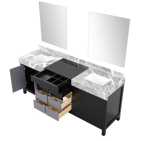 Image of Zilara 80" Black and Grey Double Vanity, Castle Grey Marble Top, and 28" Frameless Mirror | LZ342280DLISM30