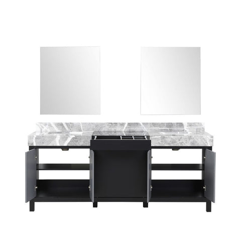 Image of Zilara 80" Black and Grey Double Vanity, Castle Grey Marble Top, and 28" Frameless Mirror | LZ342280DLISM30