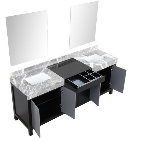 Image of Zilara 80" Black and Grey Double Vanity, Castle Grey Marble Top, and 28" Frameless Mirror | LZ342280DLISM30