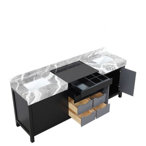 Image of Zilara 84" Black and Grey Double Vanity, Castle Grey Marble Top | LZ342284DLIS000