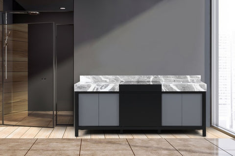 Image of Zilara 84" Black and Grey Double Vanity, Castle Grey Marble Top | LZ342284DLIS000