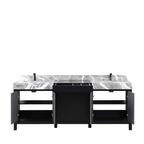 Image of Zilara 84" Black and Grey Double Vanity, Marble Top, and Balzani Gun Metal Faucet Set | LZ342284DLISFBG